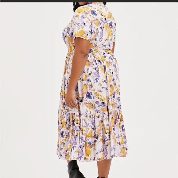 NWT Torrid Midi Dress Floral Tiered Ruffled
Stretch Gold/Purple Size 1 1X 14-16 - Picture 2 of 15